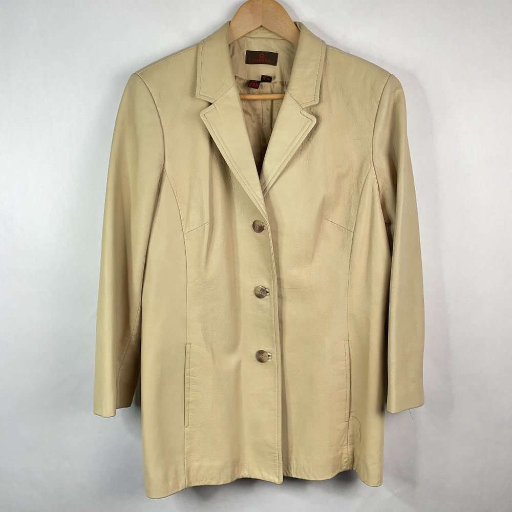 Vintage Danier  100% Genuine Leather  Blazer Button Down Jacket  Y2K  Beige Tan